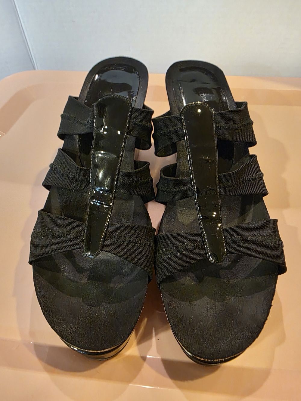 Donald J. Pliner Black Strappy Patent Accent Slide Mules